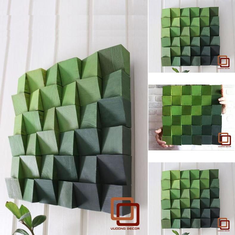 Tranh gỗ trang trí 3D XANH GRADIENT (Wood mosaic) - (KÍCH THƯỚC 30x30 và 50x50cm)