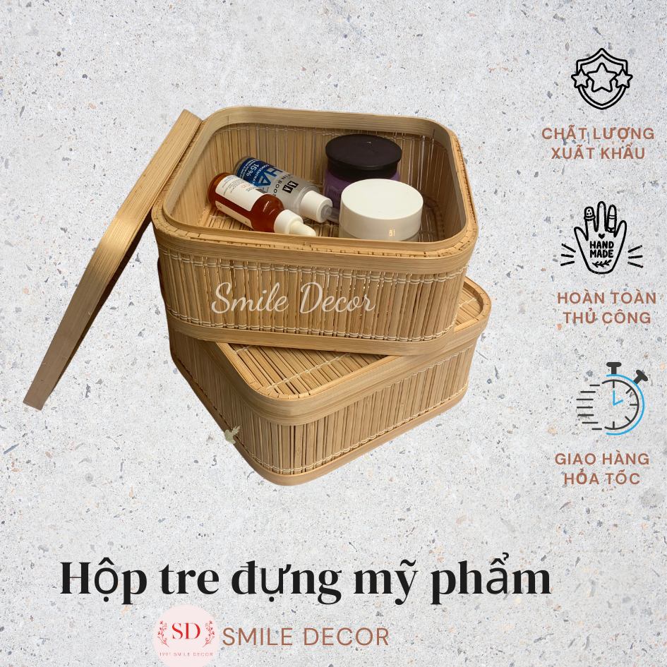 Hộp tre có nắp Smile Decor đựng phụ kiện, mỹ phẩm để bàn trang điểm - Bamboo box for jewelry, cosmestic