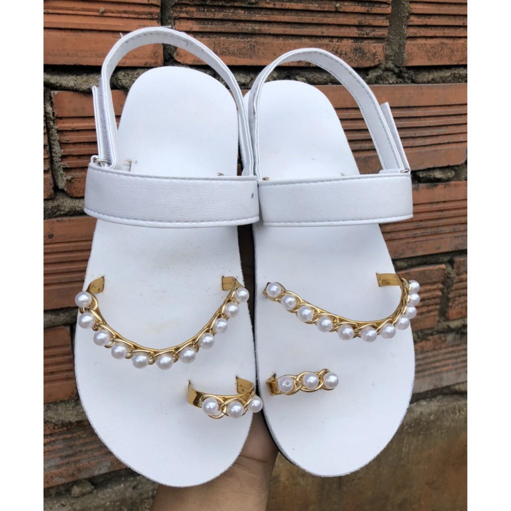 Sandal đồng nai dép quai hậu nữ đế trắng quai trắng ( có phối châu trắng ) size 35 đến 40