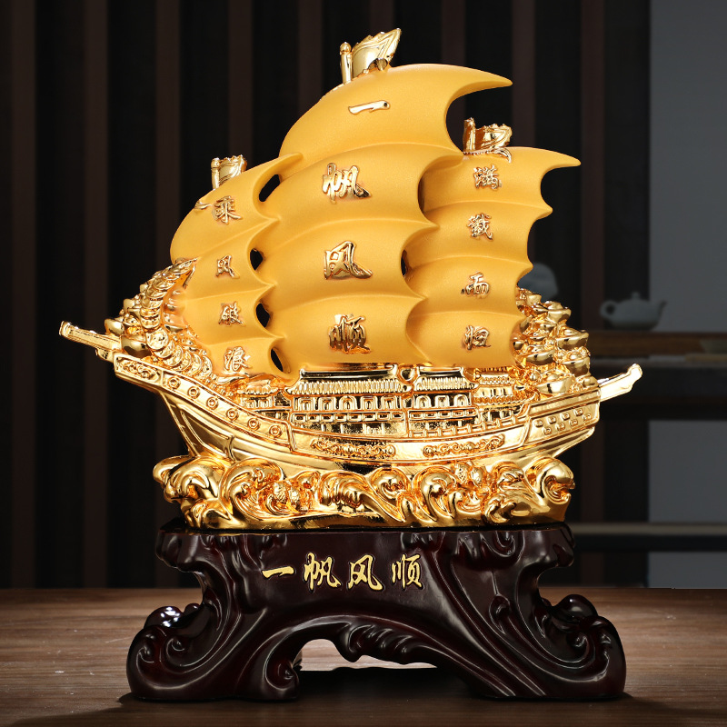 Thuyền buồm Rồng phong thủy chở tài lộc xi ánh vàng Giàu có Quà tặng Đồ trang trí