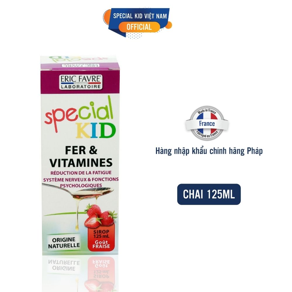 SPECIAL KID FER &amp; VITAMINES - Siro Bổ sung sắt và các vitamin C, B2, B9, B12 - Giúp giảm thiếu máu do thiếu sắt - Nhập khẩu Pháp (125ml)