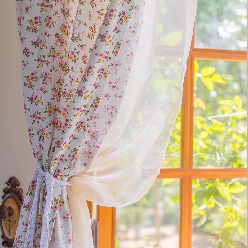 Rèm cửa sổ họa tiết hoa hồng vintage, rèm vải hoa xinh xắn trang trí decor phòng ngủ, màn chống nắng cao cấp