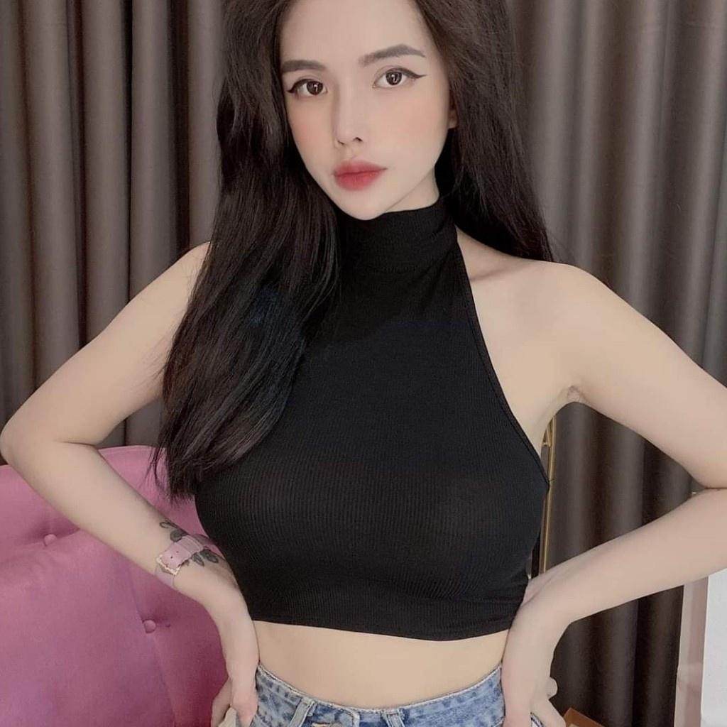 Áo Croptop Cổ Yếm Chất Thun Gân Hàng Chuẩn Đẹp Ảnh Thật 100
