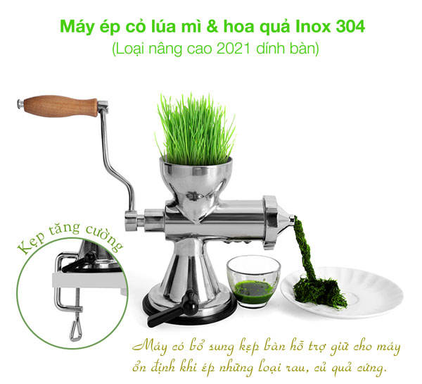 Máy ép chậm cỏ lúa mì, hoa quả loại inox dính bàn