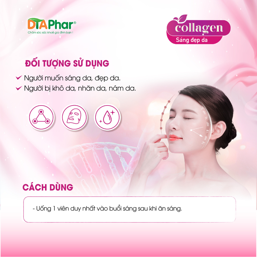 Viên uống COLLAGEN Sáng Đẹp Da Hỗ trợ chống Oxy hoá, giúp tăng cường độ ẩm, độ đàn hồi cho da, cải thiện các triệu chứng nám da, nhăn da, khô da, giúp da sáng đẹp Công ty TNHH Tâm An Pharma