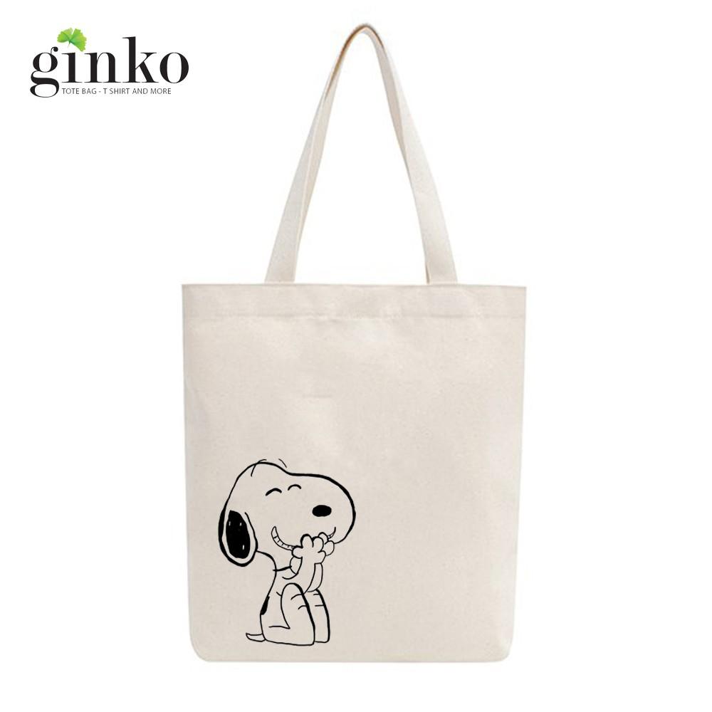 Túi Tote Vải Mộc GINKO Dây Kéo In Hình Snoopy M20