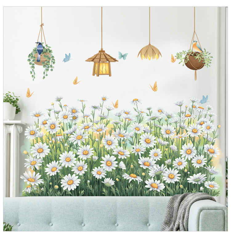 Sticker Giấy Dán Tường Decal Dán tường Tranh Dán Tường Trang Trí Tường Mẫu Vườn Hoa Cúc Trắng ZDB-2593