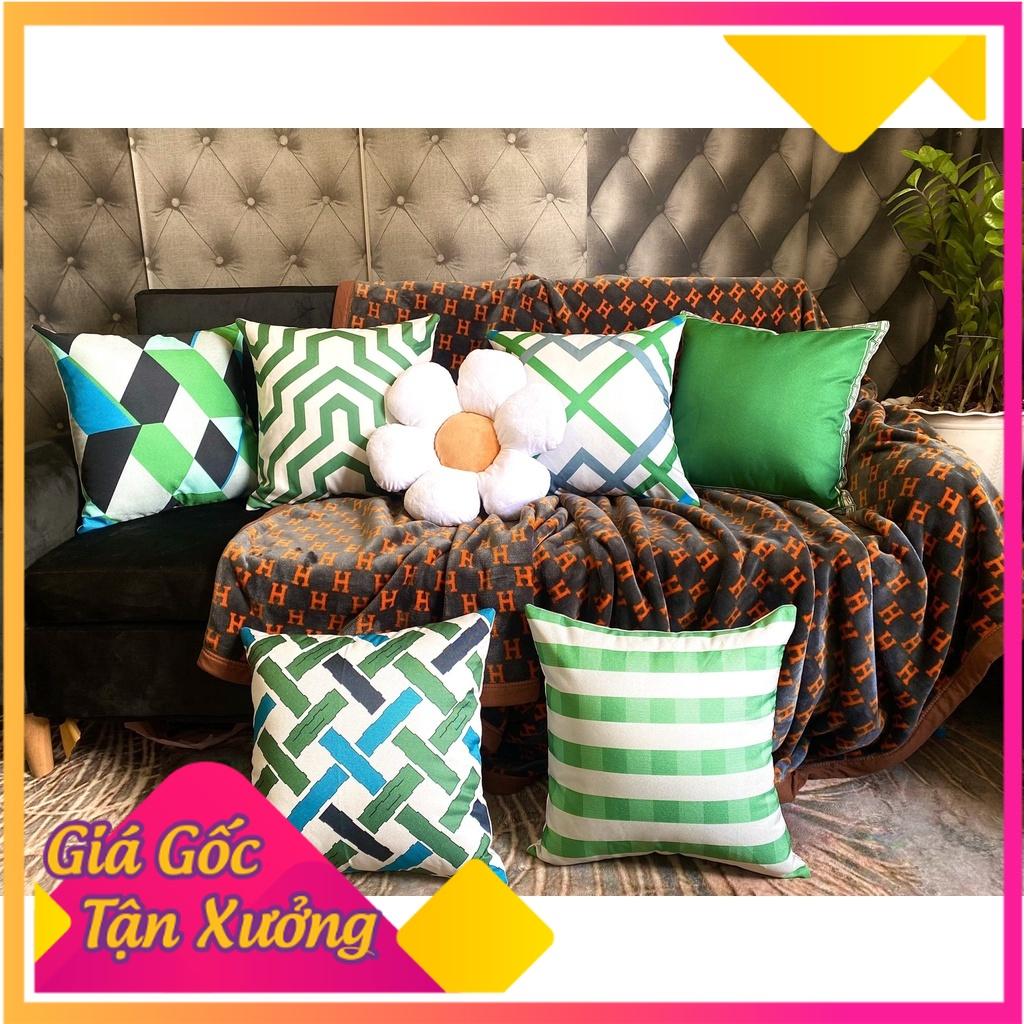 Gối Sofa Họa Tiết Sọc Xanh Hiện Đại - Gối Tựa Lưng Sofa Hình Lưới Phù Hợp Cho Phòng Khách - Chất Liệu Vải Bố- Kích Thước 45x45cm