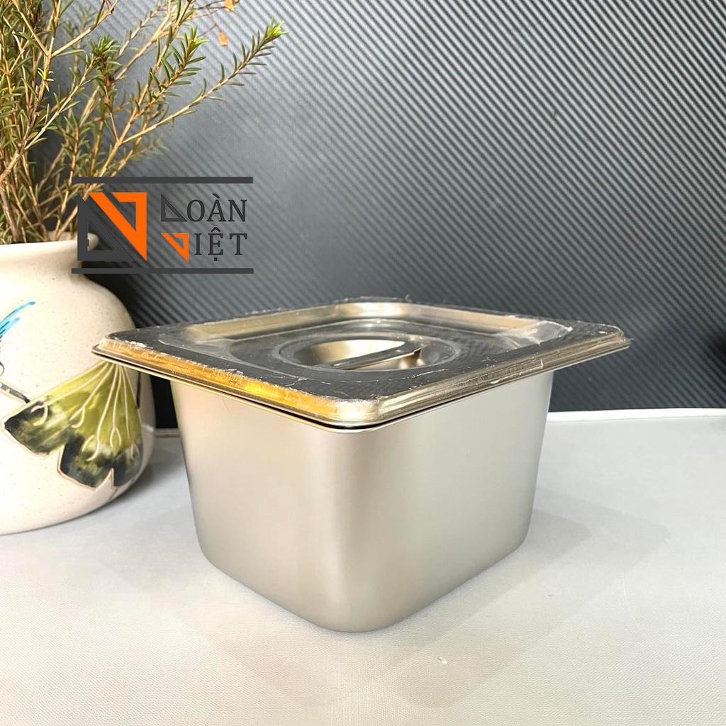 Khay inox 1/4 1/6 1/9 đựng thạch trà sữa, topping các loại- Khay đựng thực phầm . Inox 304 dày, sáng bòng (kèm nắp) - Nh