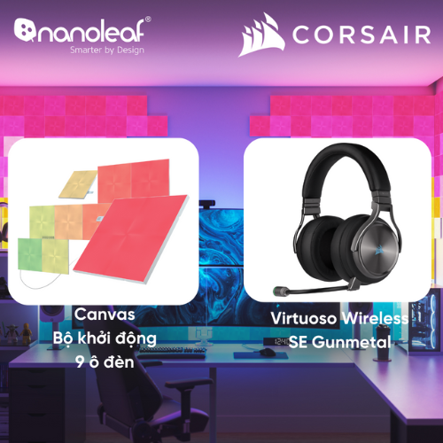 [Nanoleaf x Corsair] Combo Đèn LED RGB Canvas Bộ khởi động và Tai nghe Virtuoso Wireless SE Gunmetal