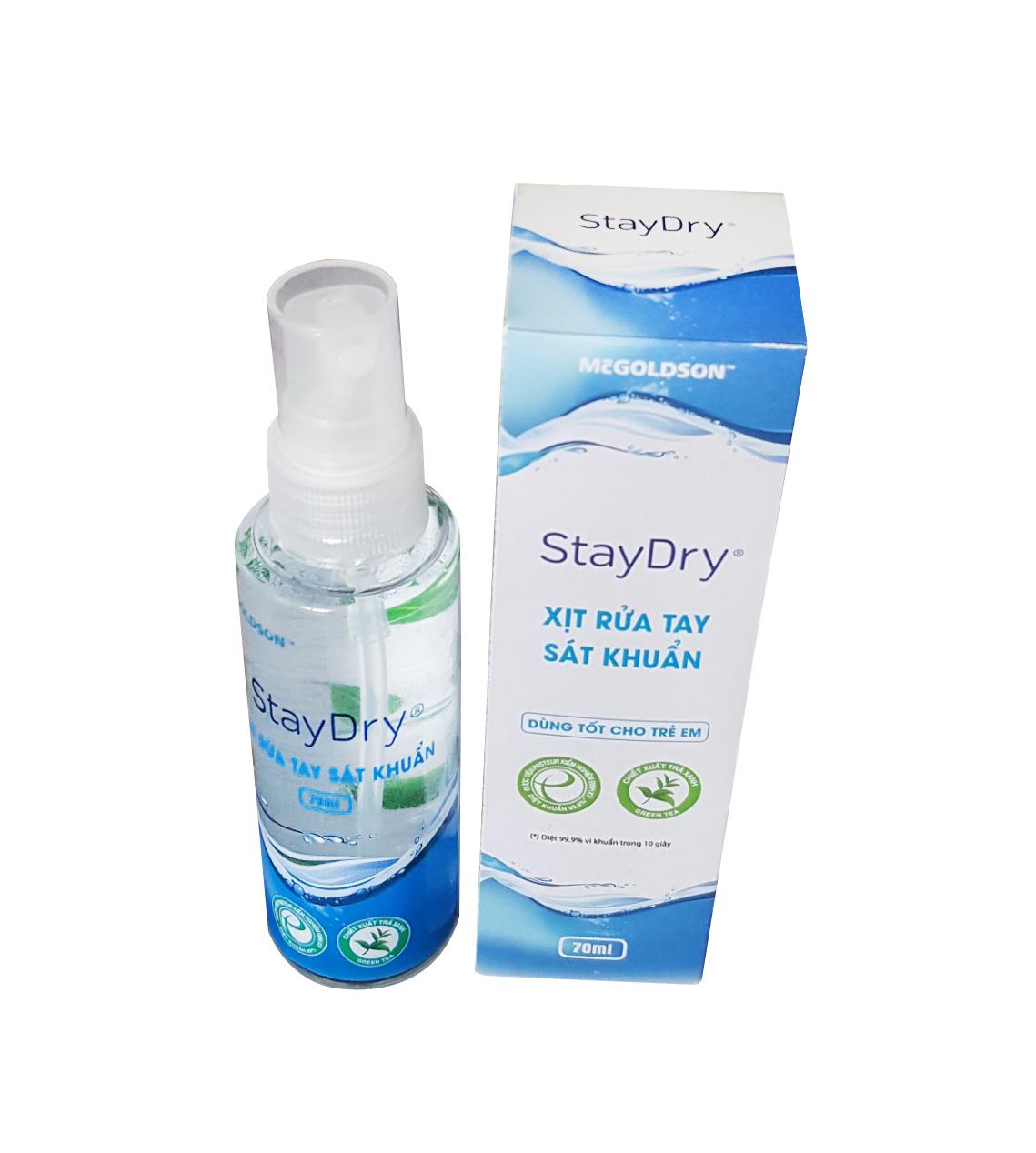 Xịt rửa tay sát khuẩn StayDry 70ml ( Hương Trà Xanh)