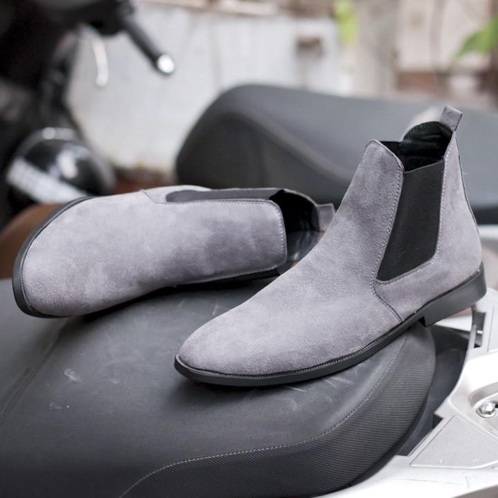 Chelsea Boot Nam Cao Cổ-CB548-XAM(ĐG)-Kèm Đón Gót Sừng