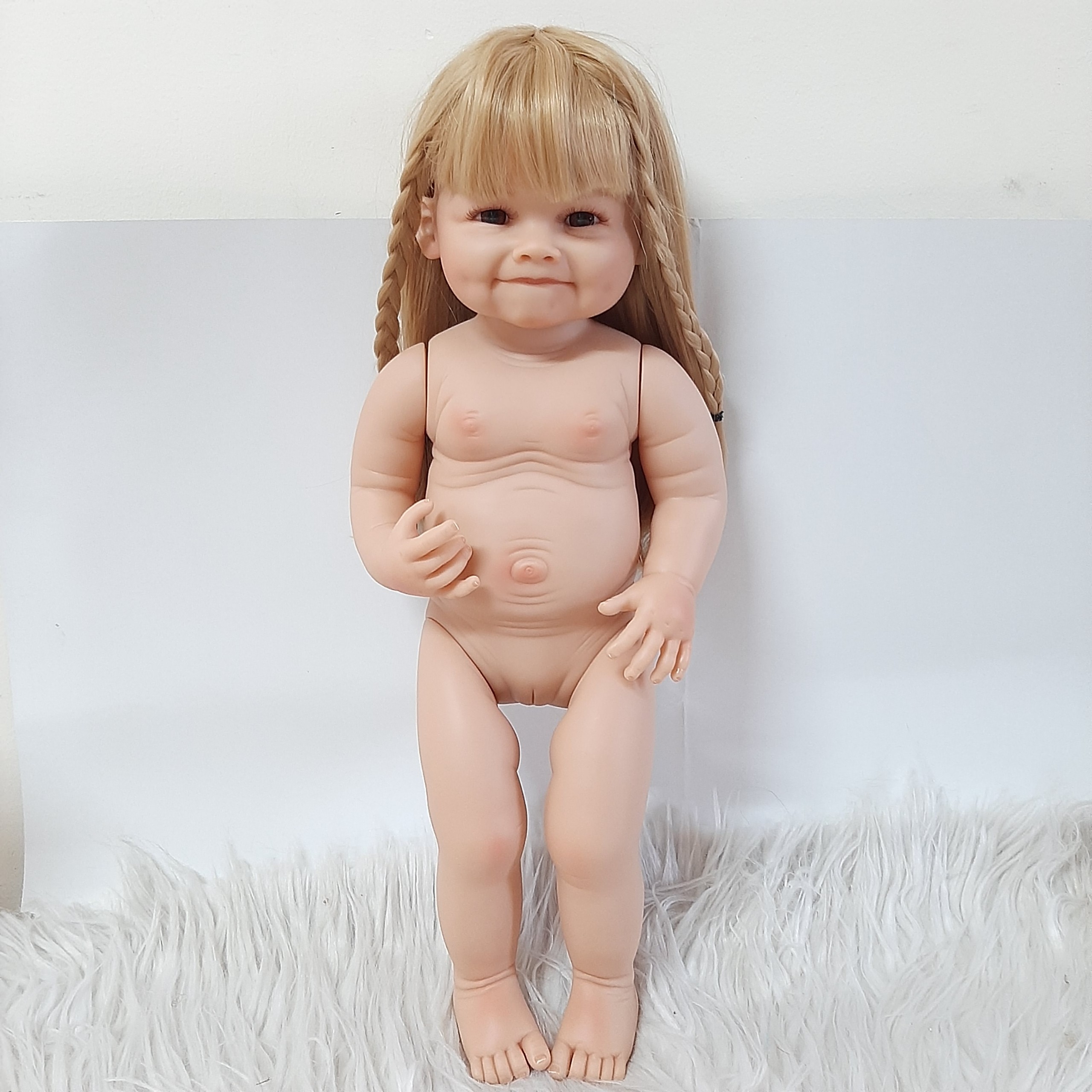 Búp Bê Bé Gái  Cười Mỉm Tái Sinh Thân Nhựa Mềm 55CM _ Reborn Body Full Silicone 22inch Doll