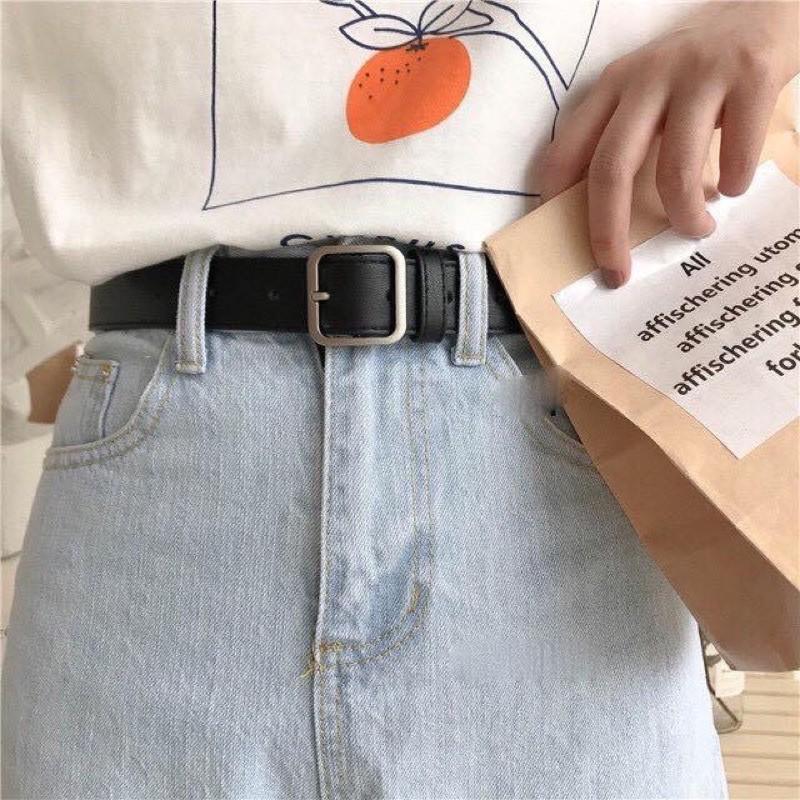 Dây thắt lưng da nam nữ Ulzzang BELT mặt vuông, chữ nhật - Dây nịt da mặt bạc Style HÀN QUỐC LOẠI 1