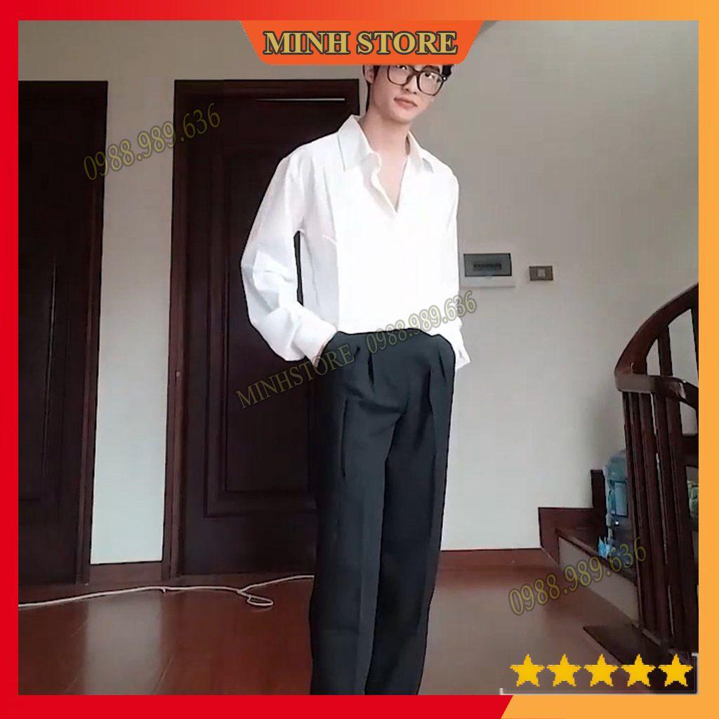 Áo sơ mi nam trơn dài tay, gấp hộp áo sơ mi công sở chất liệu lụa mịn cao cấp Minhstore66
