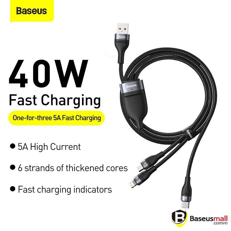 Baseus -BaseusMall VN Cáp sạc nhanh 3 đầu Baseus Flash Series 3 in 1 (Hàng chính hãng