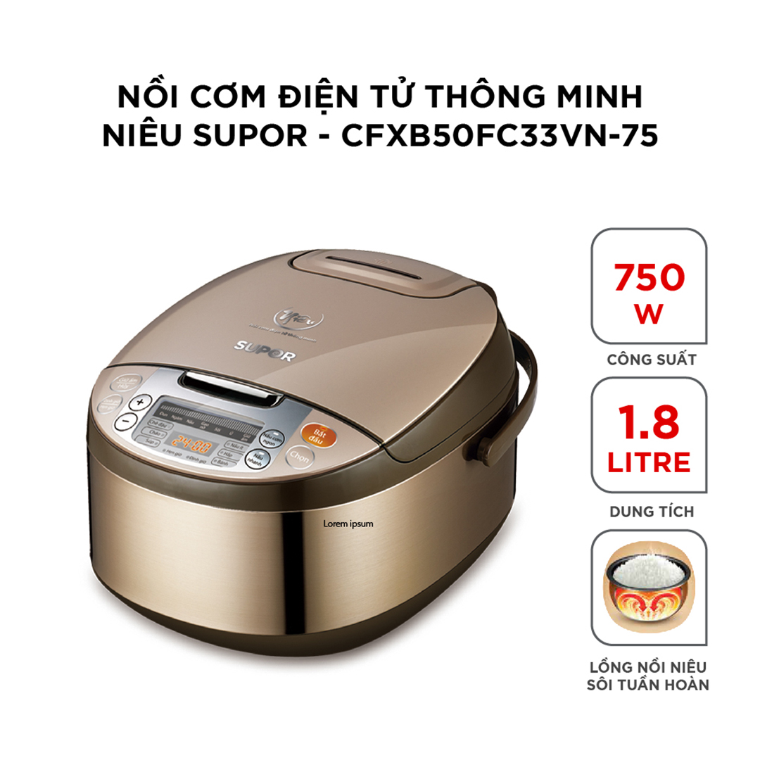 ( HÀNG CHÍNH HÃNG) Nồi cơm điện tử thông minh niêu E-Spherical Supor CFXB50FC33VN-75 - 1.8L, 750W