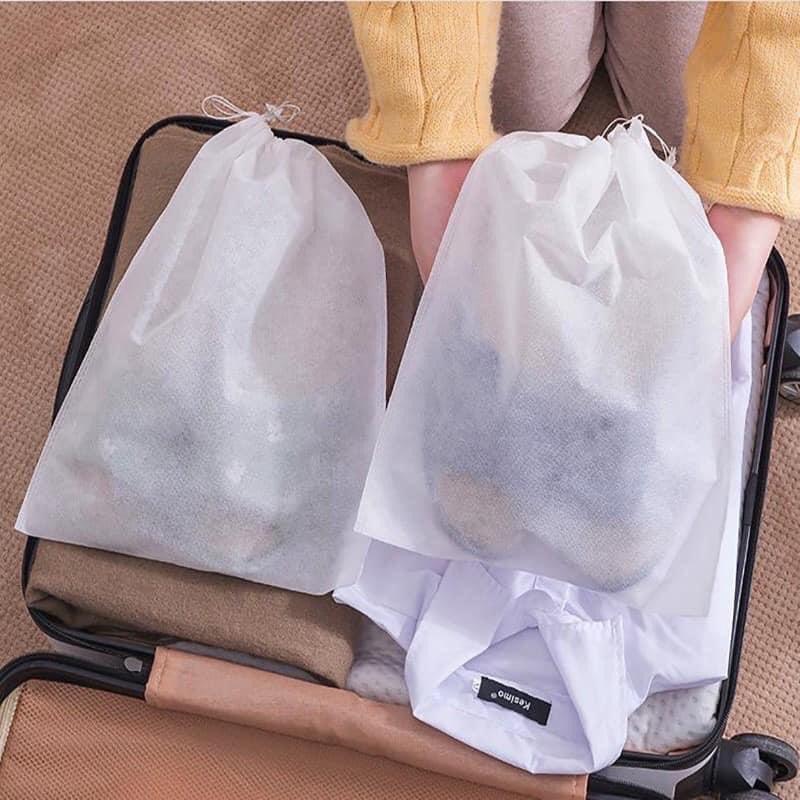 Túi đựng quần áo, giày dép dây rút vải không dệt màu trắng - 10 túi