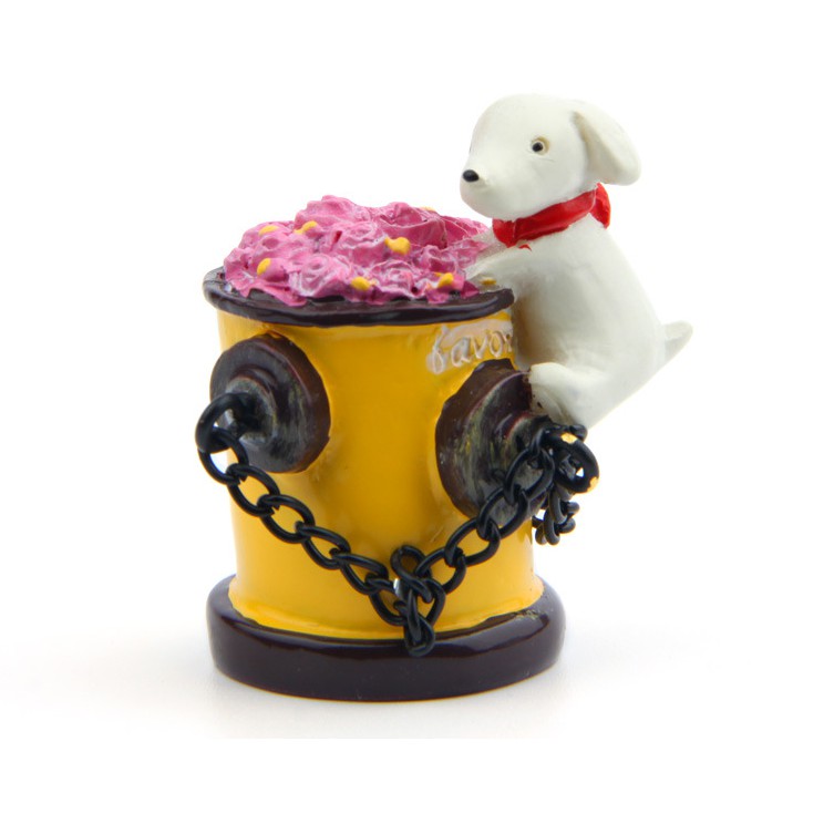 Mô hình chó trắng trèo lên bục sắt cắm hoa dùng trang trí tiểu cảnh, dựng studio, DIY