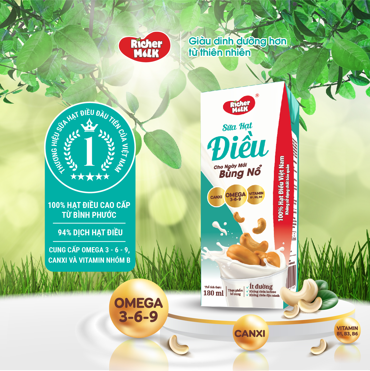 Lốc Sữa Hạt Điều Richer Milk 180ml