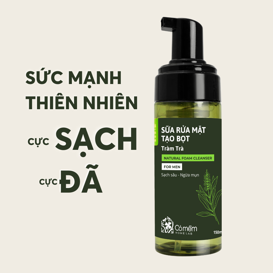 Sữa Rửa Mặt Tạo Bọt Tràm Trà Cho Nam Sạch Sâu Chuẩn Men Kiềm Dầu Giảm Mụn Cỏ Mềm 150ml