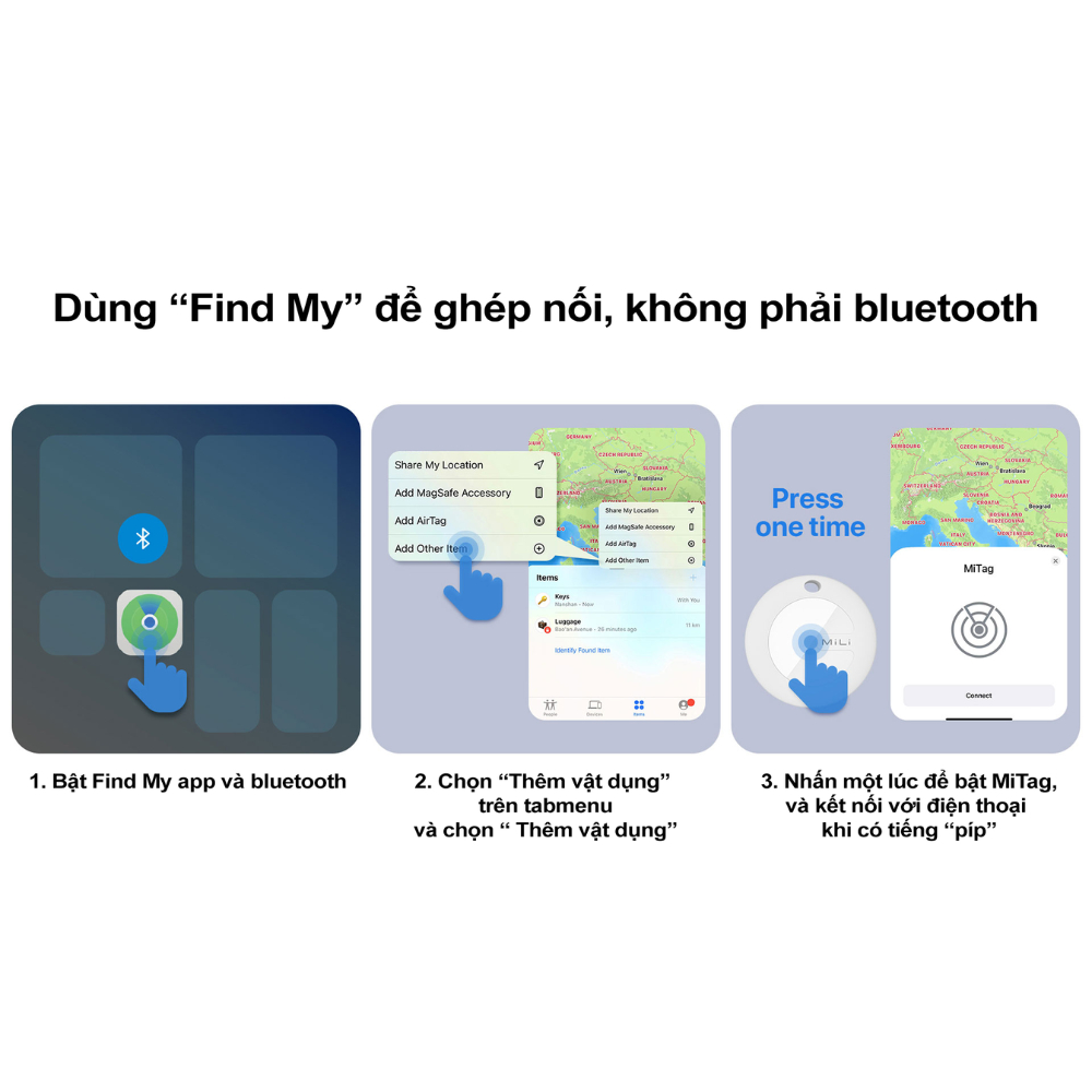 Thiết Bị Định Vị MiLi MiTag HD-P16 Tương thích App Find My Trên I.phone, Chống Nước IP67, Kết Nối 120m - Hàng Chính Hãng