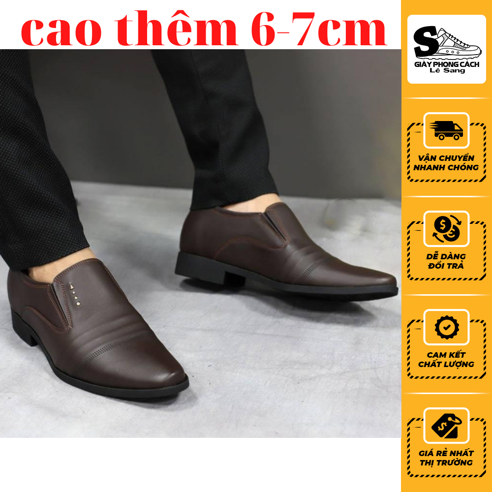 Giày tây nam da cao cấp, tăng chiều cao 6-7cm, đế cao su nguyên tấm chống trơn