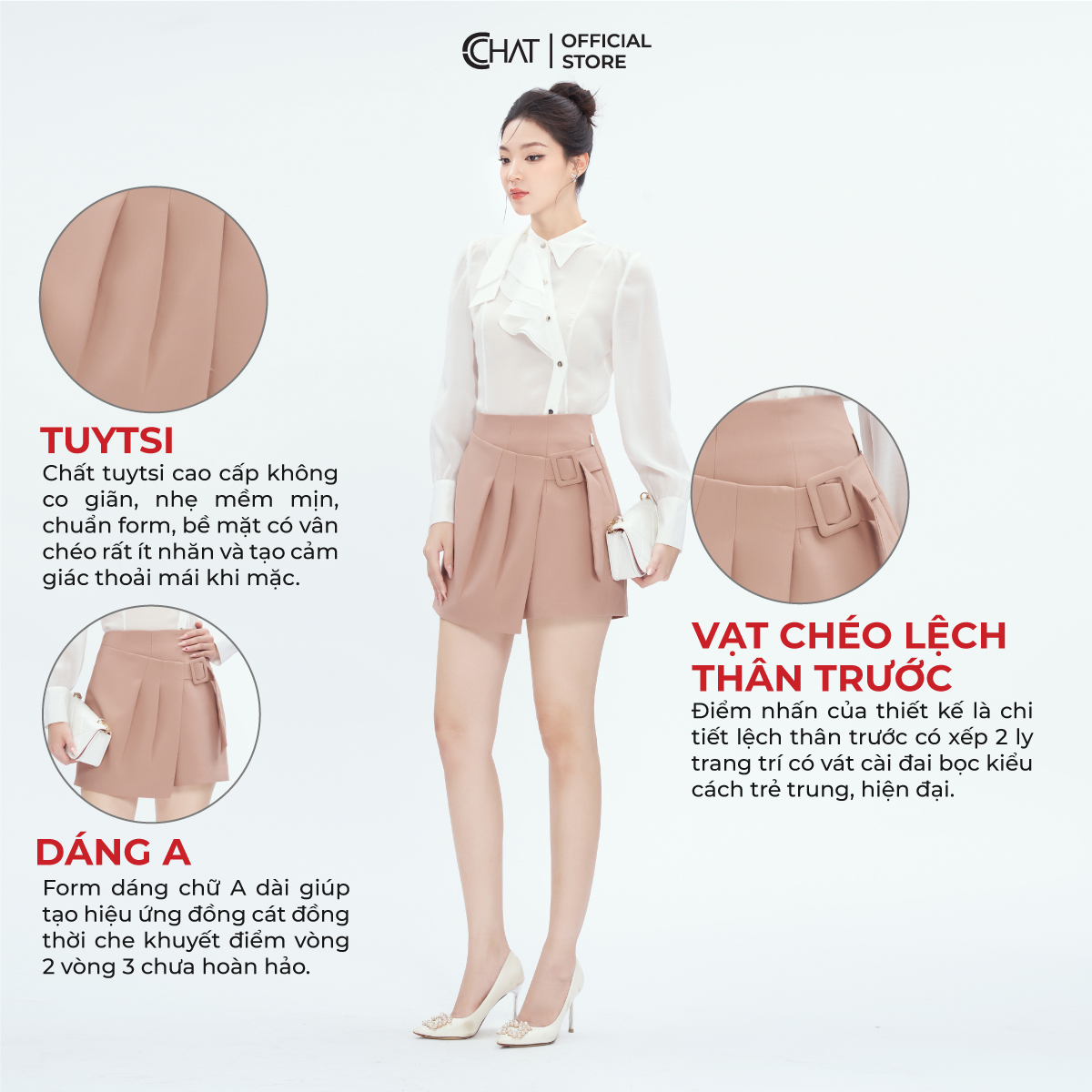 Quần Đùi Nữ  Cạp Liền Vạt Chéo Dáng A Chất Tafta Cao Cấp Mềm Mịn 53ONB2004AT