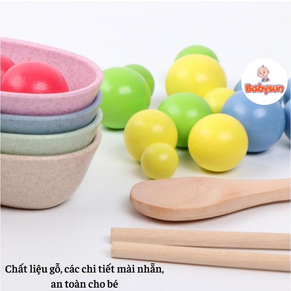 Đồ Chơi Gắp Bi Gỗ- Giáo Cụ  Luyện Vận Động Tinh, Sự Khéo Léo, Tập Trung Cho Bé