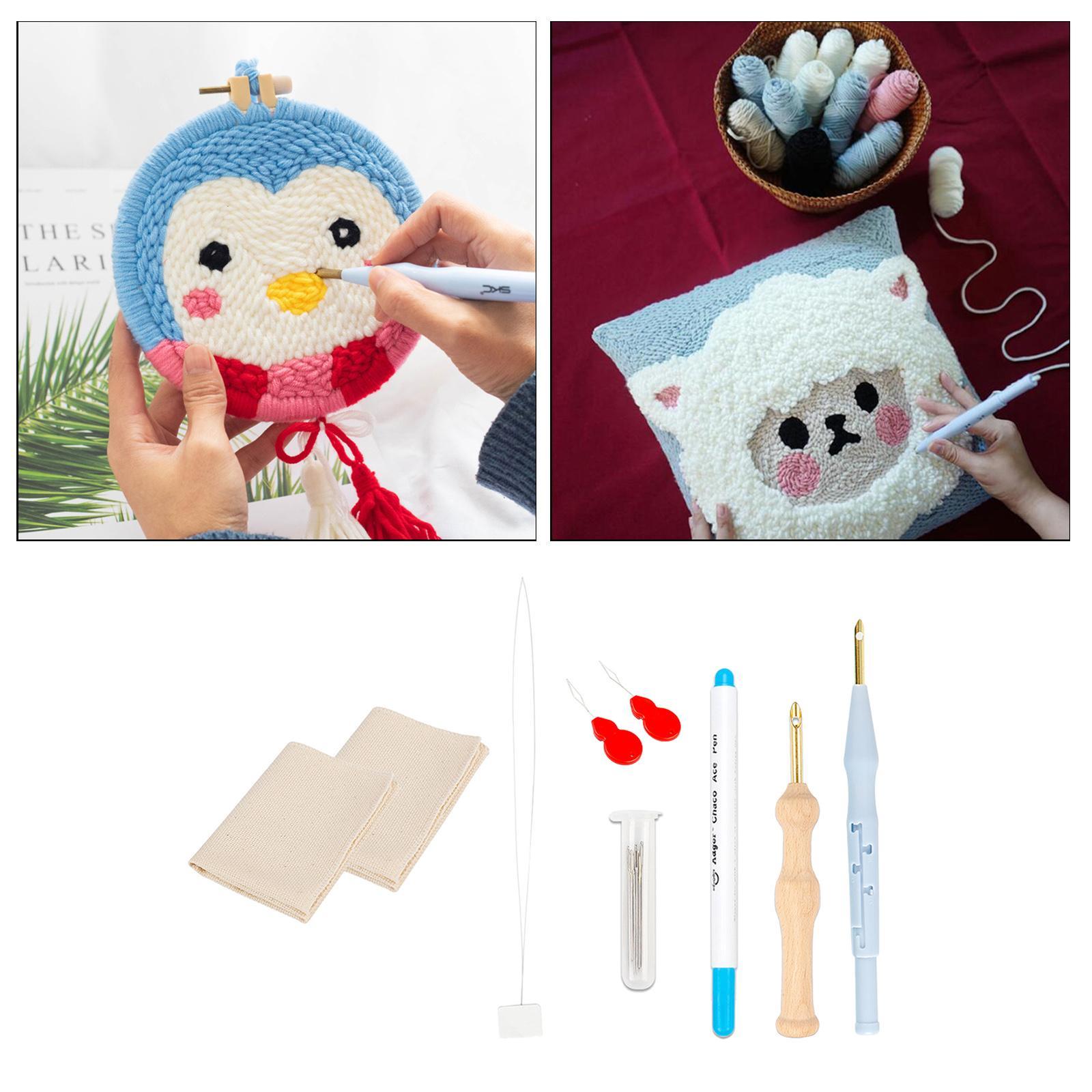 8 Pcs Punch Needle Embroidery Kits Rug Making Yarn Punch Needle, Poking Embroidery Pen, Needle Threader, Punch Needle Cloth for Cross Stitching