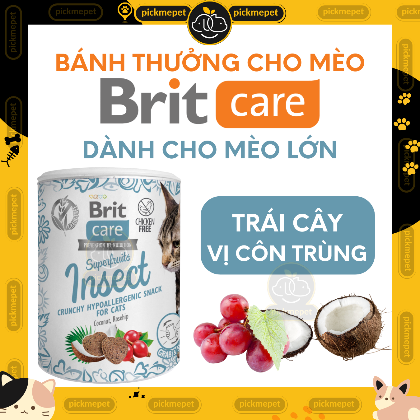 Bánh Thưởng BRIT CARE Snack Thưởng Cho Mèo TRÁI CÂY 100G 6 VỊ