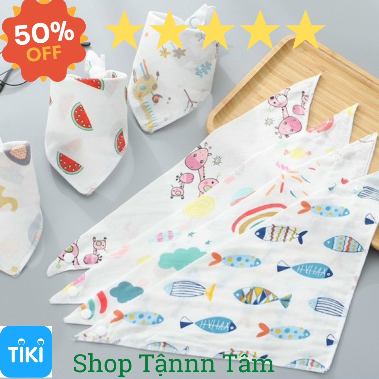 Khăn Yếm Tam Giác, Set 5 khăn yếm tam giác giữ ấm cổ nhiều mẫu xinh yêu