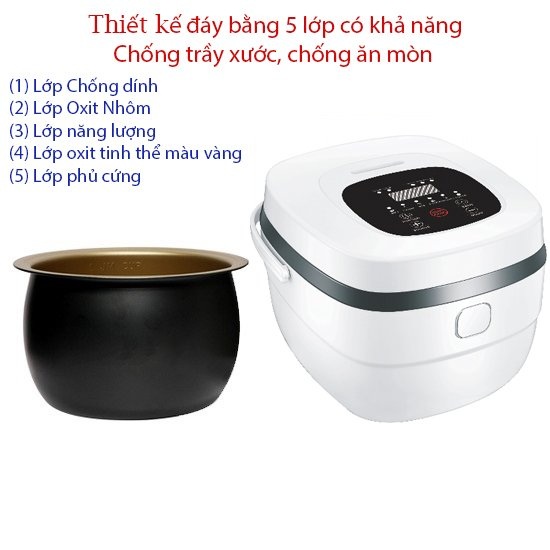 Nồi cơm điện tử thông minh đa năng với 8 chức năng nấu tiện dụng, thiết kế đáy 5 lớp chống trầy xước và ăn mòn