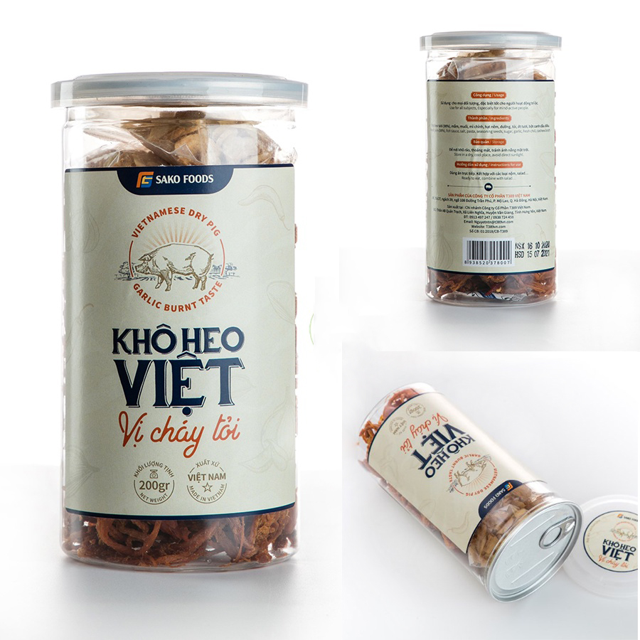 Khô Heo Cháy Tỏi Cao Cấp Sako Foods, Hộp 200g An Toàn, Chất Lượng, Khô Heo Giòn Ngon Đậm Vị, Ăn Vặt Ngon Mê Ly – Hàng Chính Hãng