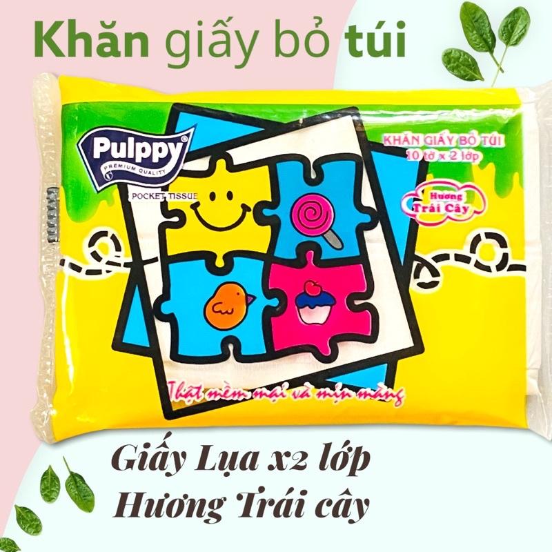 KHĂN GIẤY BỎ TÚI PULPPY x2 LỚP GIẤY LỤA HƯƠNG TRÁI CÂY