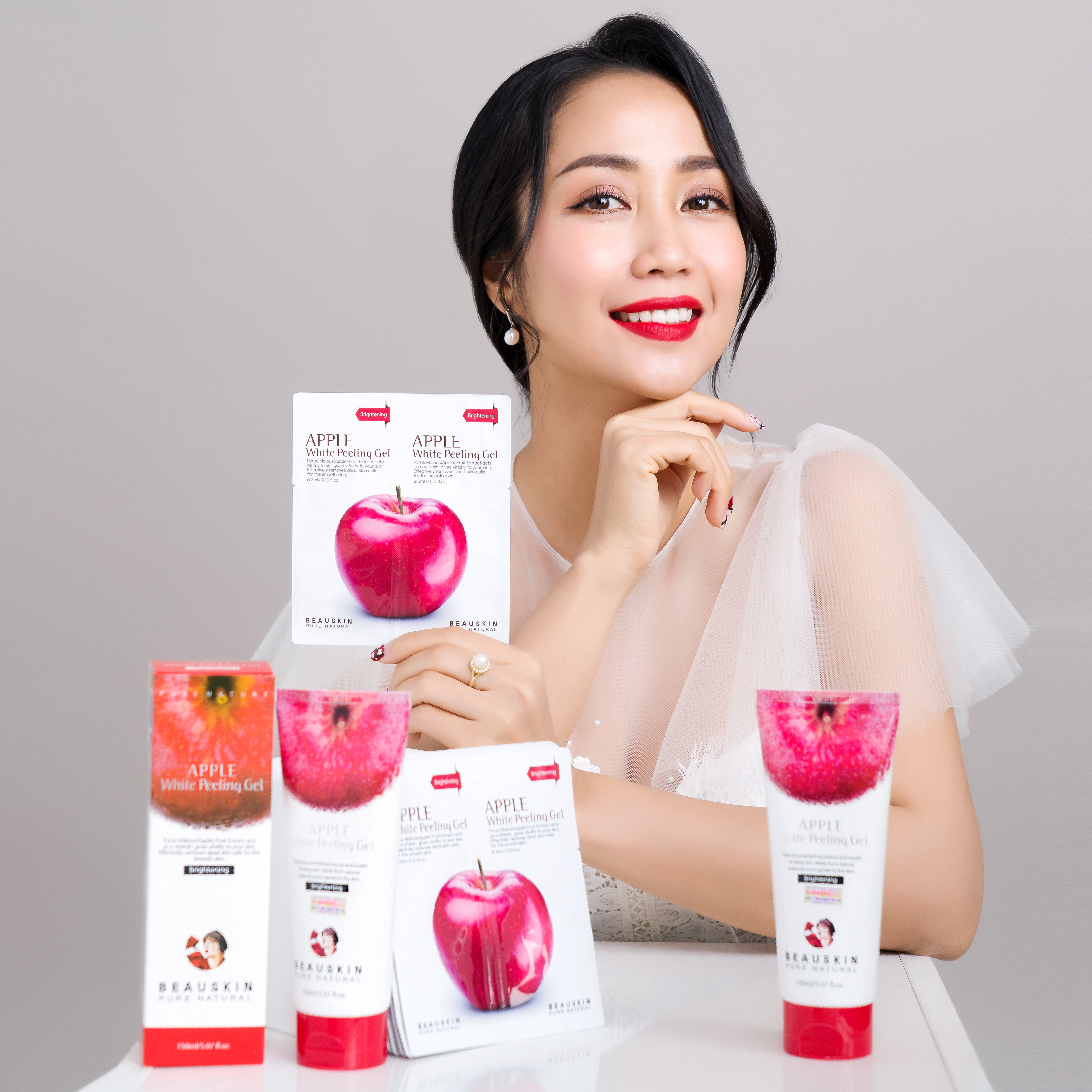 Combo sáng da sạch mụn và tái tạo phục hồi da gồm Tẩy da chết Beauskin Apple White Peeling Gel và Mặt nạ Centella Cica - Hàn Quốc Chính Hãng