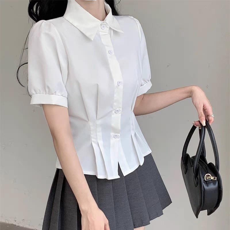 Áo sơ mi nhúm eo bigsize nữ dáng baby bo tay áo vải lụa chéo, Áo somi công sở nữ big size 58-95kg BIGSIZE CÔ NHỎ SM13