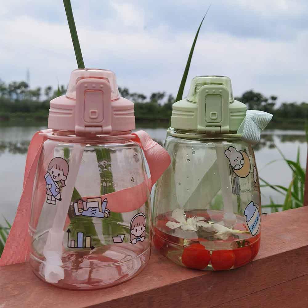 Bình Nước Có Ống Hút Drinkware Dung Tích Lớn 1100Ml Thể Thao Cốc Nhựa Dễ Thương Di Động Cách Nhiệt Trẻ Em Bầu 3 Màu