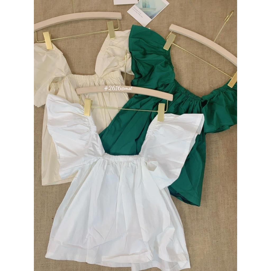 Áo croptop chun trễ vai gồm ba màu basic siêu xinh
