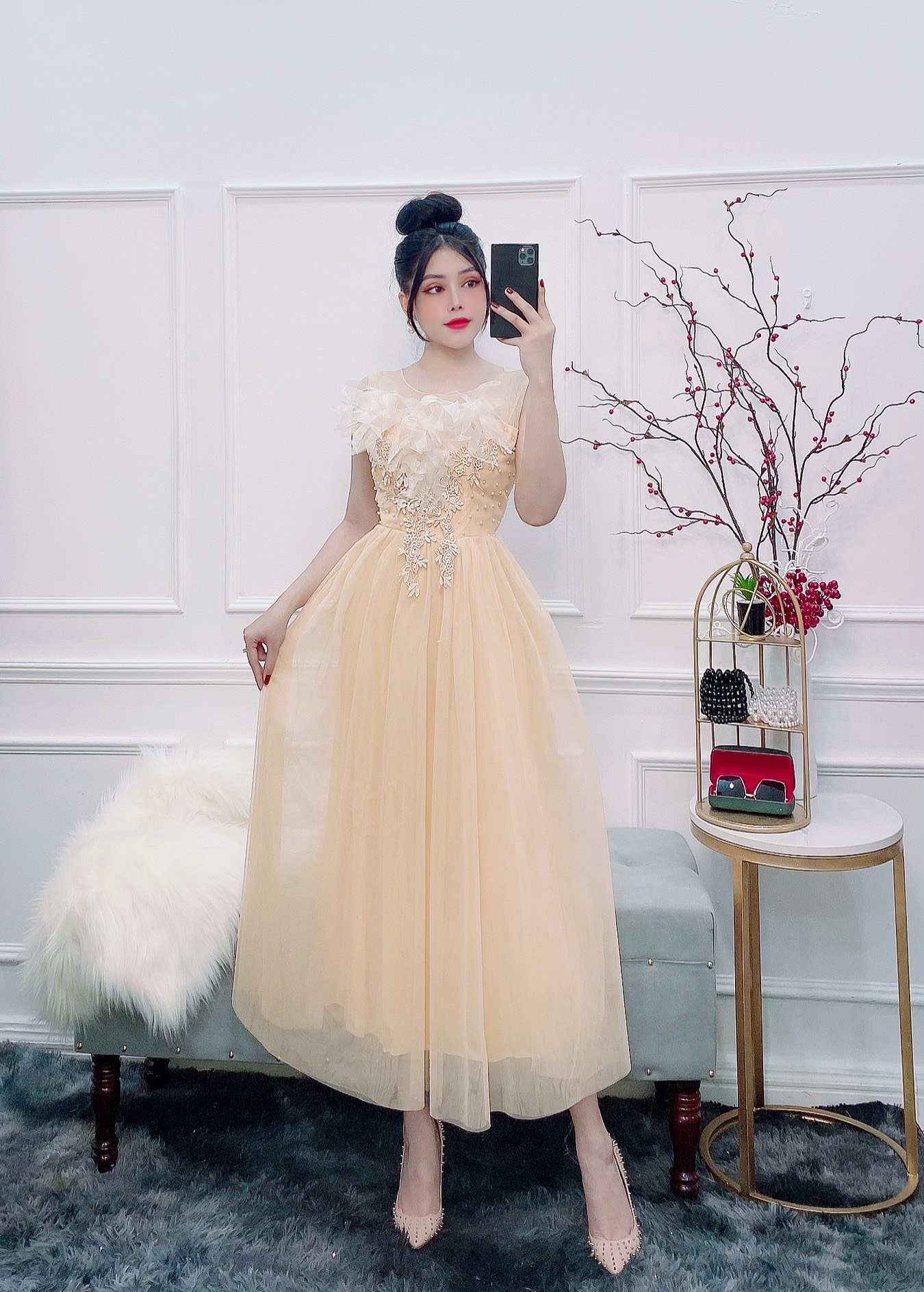 Đầm dự tiệc công chúa phối hoa nổi TRIPBLE T DRESS -size M/L - MS137Y