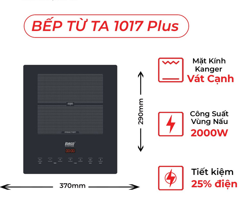 Bếp Từ Đơn LORCA TA 1017 PLUS - Hàng Chính Hãng Công Suất Lớn, Mỏng Nhẹ, Tiết Kiệm Điện, Bền Bỉ