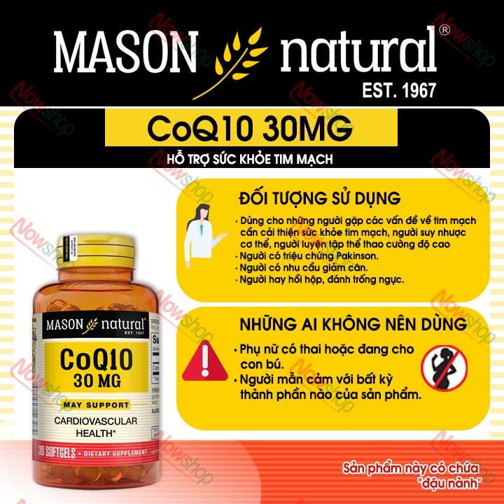 Hình ảnh Viên uống Mason Natural CoQ10 30mg hỗ trợ sức khỏe bổ tim mạch giúp giảm cholesteron máu ổn định huyết