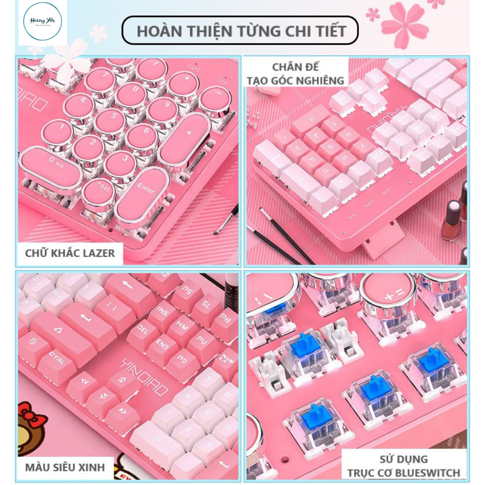 Bàn phím cơ máy tính HỒNG Cute T900 có 10 chế độ LED khác nhau, keybroad blue switch gõ cực đã cho cả pc, laptop