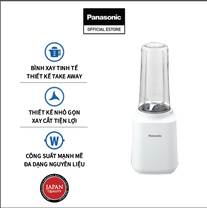 Máy xay sinh tố Mini Panasonic MX-XP103WRA – Nhỏ gọn, bỏ túi tiện dụng - Kèm 2 cốc đựng thay thế - Hàng chính hãng