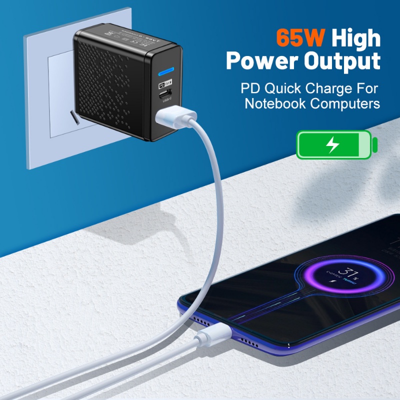 Củ Sạc nhanh USB Type-C 65W 2 trong 1 cho điện thoại, máy tính bảng, và các thiết bị điện tử khác - Hàng chính hãng