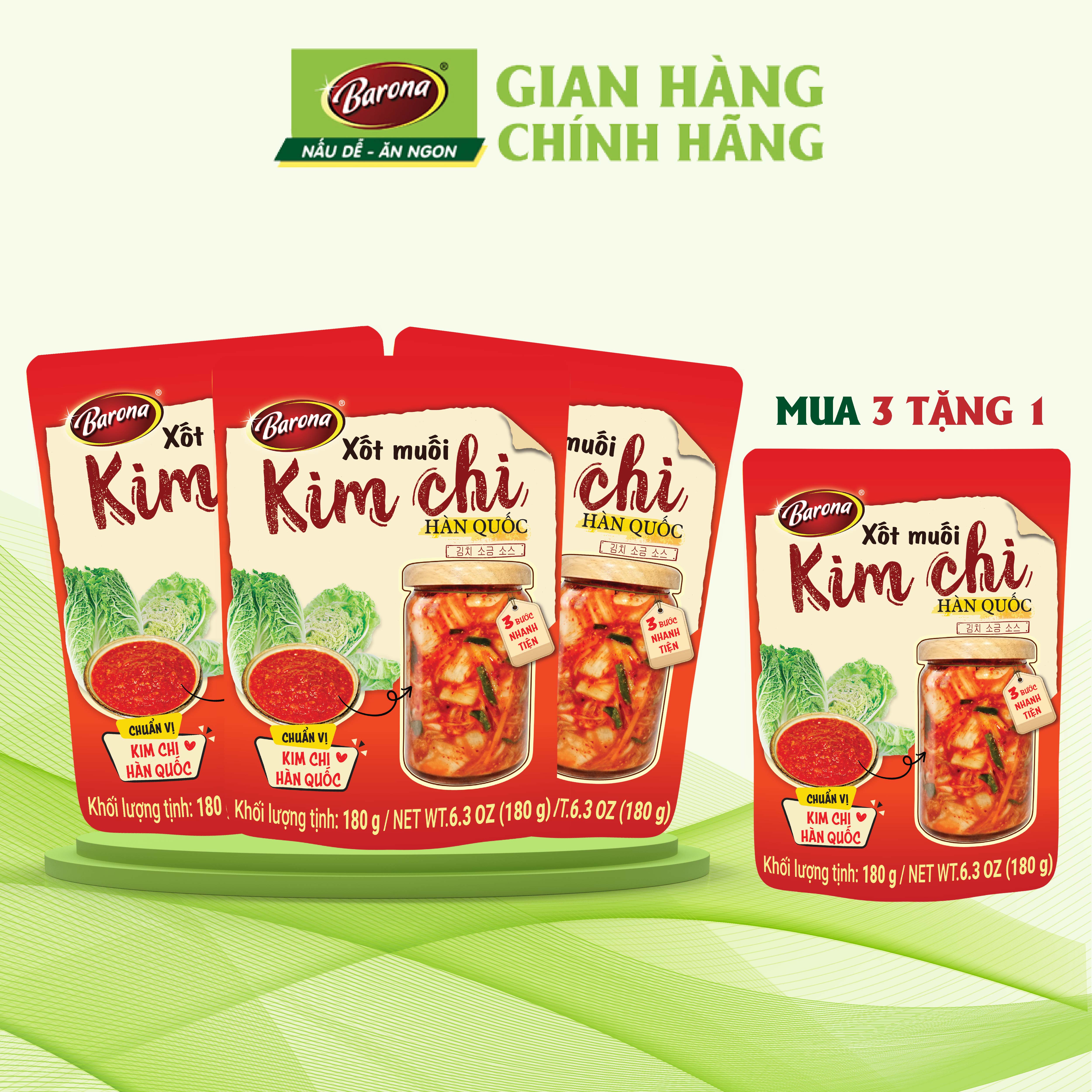 Xốt Muối Kim Chi Barona 180G Ướp Ngon Chuẩn Vị Không Cần Nêm Nếm, Mua 3 Tặng 1 Gói