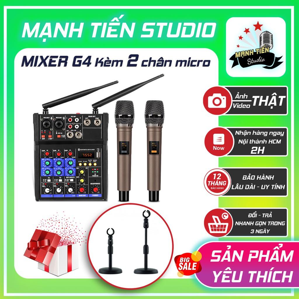 Bộ Mixer G4 cao cấp tặng kèm 2 kẹp micro mini để bàn chuyên hát karaoke gia đình hỗ trợ mọi loa kéo, otô