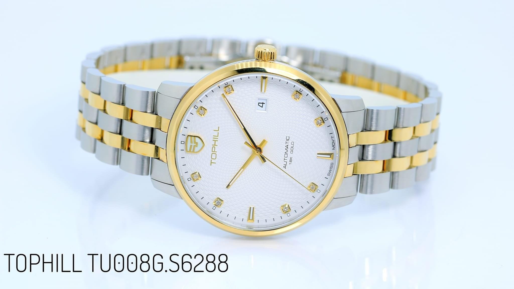 ĐỒNG HỒ TOPHILL TU008G.S6288 Nam Dây Thép 316L Máy Automatic Kính Sapphire Chính hãng