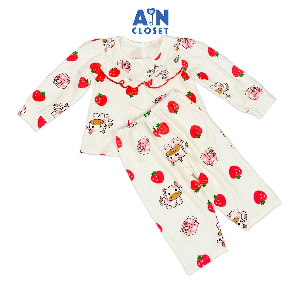 Bộ quần áo Dài bé gái họa tiết Bò Sữa Thun cotton - AICDBGFTNNBW - AIN Closet