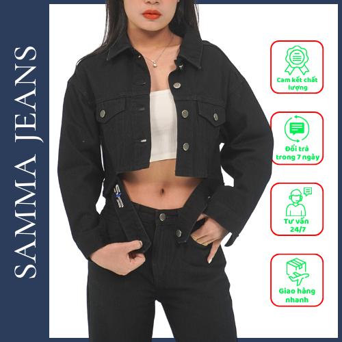 Áo khoác Jean nữ A6 , quần bò nữ ống suông + áo khoác bò Unisex Màu Xanh Đen thường hiệu Samma Jeans